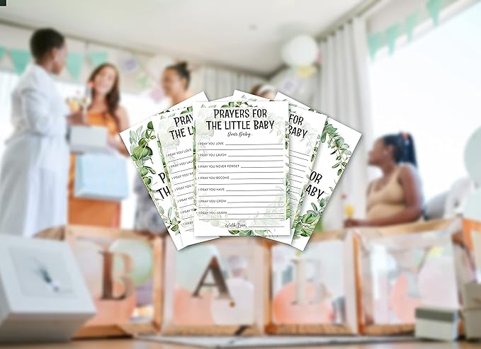 Baby Shower Game Cards, Prayers for Baby Game, Tropical Jungle Theme Party Games, Set of 30, (Green008)