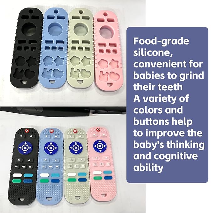 S-SNAIL-OO 2-Pack Baby Teether Toys Silicone Toddler, Sensory Toy Chew Toys Educational, TV Remote Control Shape Teething Toys for Babies 6-18 Months (Black), 20.0 Count