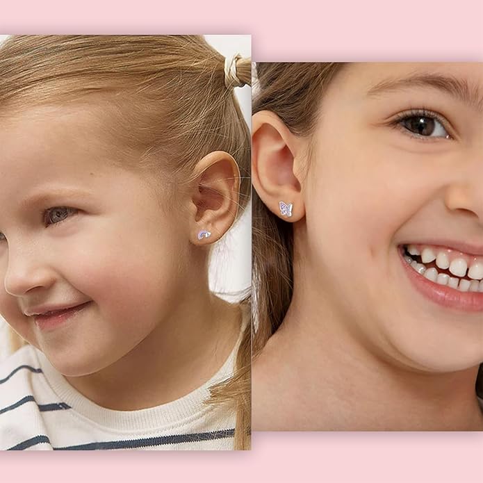 6 Pairs Huggie Hoop Earrings 925 Sterling Silver Stud Sets Cute Heart Hoops Tiny Cubic Zirconia Flower Stud Small Hypoallergenic Cartilage Sleeper Earrings