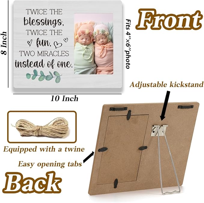 Twins Picture Frames Baby Items Twin Boys Girls Gifts For Mom Twice The Blessings Fun Two Miracles Instead of One Signs Photo Frame Table Desk Decor for Home Livingroom Bedroom Picture1802
