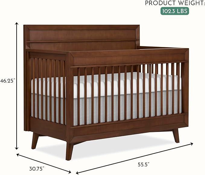 Evolur Loft Antilia Mid-Century 4-in-1 Crib in Walnut, Greenguard Gold & JPMA Certified, Baby Crib Converts to Toddler Bed, Daybed & Full Bed
