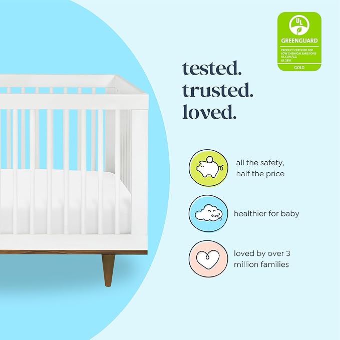 DaVinci Marley 3-in-1 Convertible Baby Crib - GREENGUARD Gold Certified Convertible White Finish & Walnut Legs Baby Crib to Toddler Bed, Daybed - Easy to Assemble - with 4 Adjustable Mattress Heights