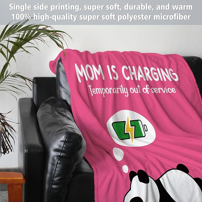 Craftique Gifts for Mom Birthday Christmas- Funny Soft Mom is Charging Blanket- New Moms Gifts for Women, Practical Blanket Throw for Napping Travel, 60”×50”