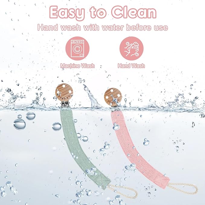 TYRY.HU Ribbon Pacifier Clip Holder,2 Pack Binky Paci Holder Clips, Pacifier Leash for Baby Boys and Girls, Soft Webbing Strap Universal Fits for Most Pacifier, Styles & Teethers Toys(Green,Pink)