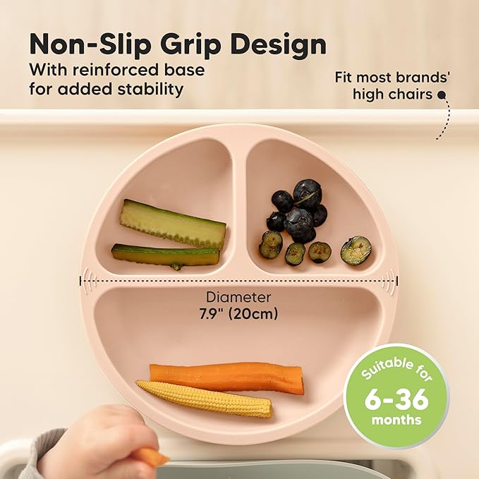 KeaBabies Suction Plates for Baby, Toddler - 3-Pack 100% Silicone Toddler Plates with Suction, Divided, BPA-Free Baby Led Weaning Essentials for Kids, Dishwasher, Microwave Safe, Durable (Dusk)