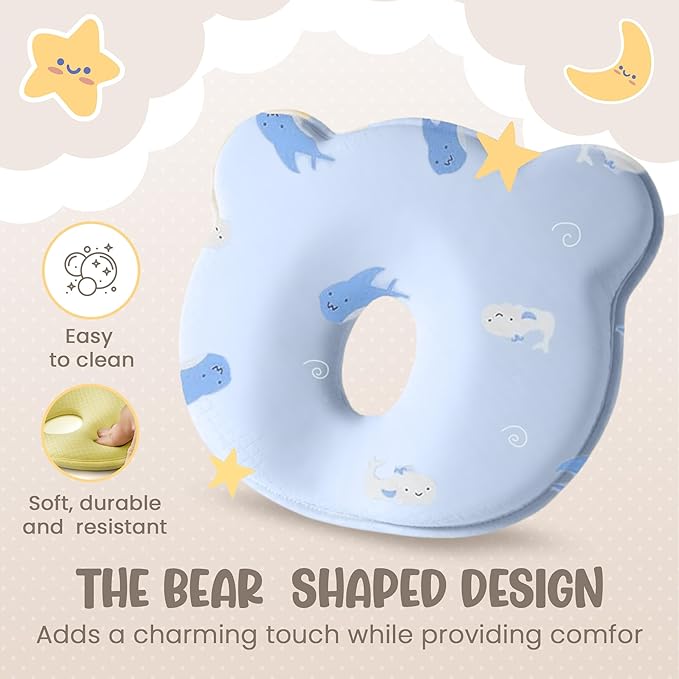 Soft and Breathable Pillow with Memory Foam and Bear Design (Ocean)