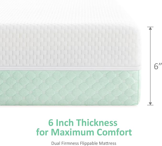 Crib Mattress, Dual Sided Comfort Memory Foam Toddler Bed Mattress, Triple-Layer Breathable Premium Baby Mattress for Infant and Toddler w/Removable Outer Cover - White&Green