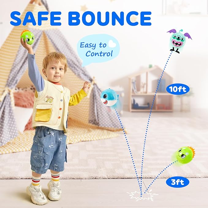 Plush Bouncy Balls for Kids & Toddlers - 3" Large Safe Size BPA Free- Toddler Toys Stuffed Animals -Indoor Outdoor Games - 3 Pack Bulk - Birthday Hallowwen Gift for Boys Girls 1-3 3-5 5-8 8-12