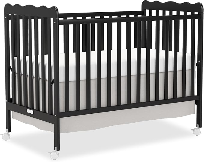 4 in 1 Convertible Baby Crib, Wooden Nursery Cribs Converts into Toddler Bed and Daybed, 3 Adjustable Base, Non-Toxic Finishes, Removable Wheels (Black)