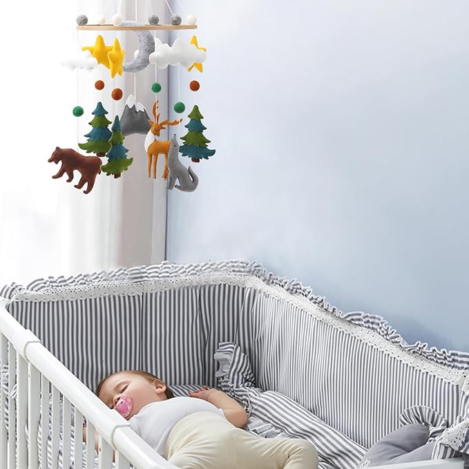 Woodland Mobile for Crib - A Woodland Crib Mobile with Stars Trees Clouds and Animals for a Forest or Hunting Theme