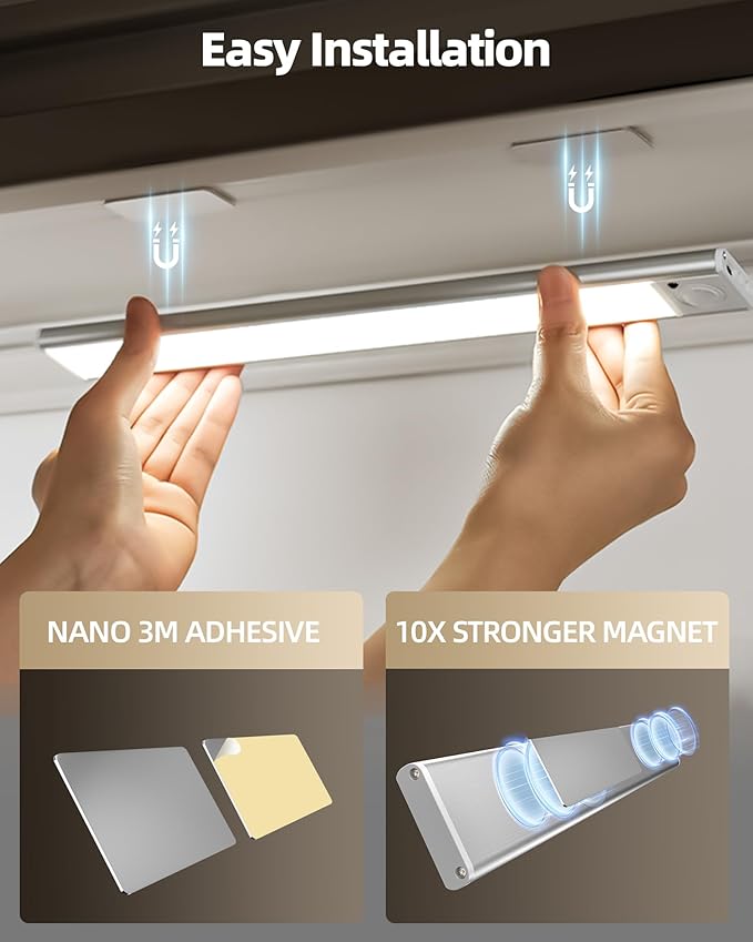 Under Cabinet Lighting,LED Rechargeable Motion Sensor Light Indoor Battery Operated,3 Color Temps&Dimmable Closet Lights with Remote,Wireless Under Counter Lights for Kitchen Stairs (6 Pack)