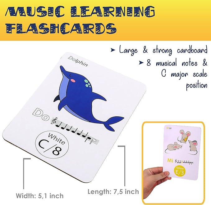 MINIARTIS Musical Flash Cards for Kids | Learning Notes Reading | Educational Color Coded Music Note Theory Flashcards for Beginning Students | Large Size Cards