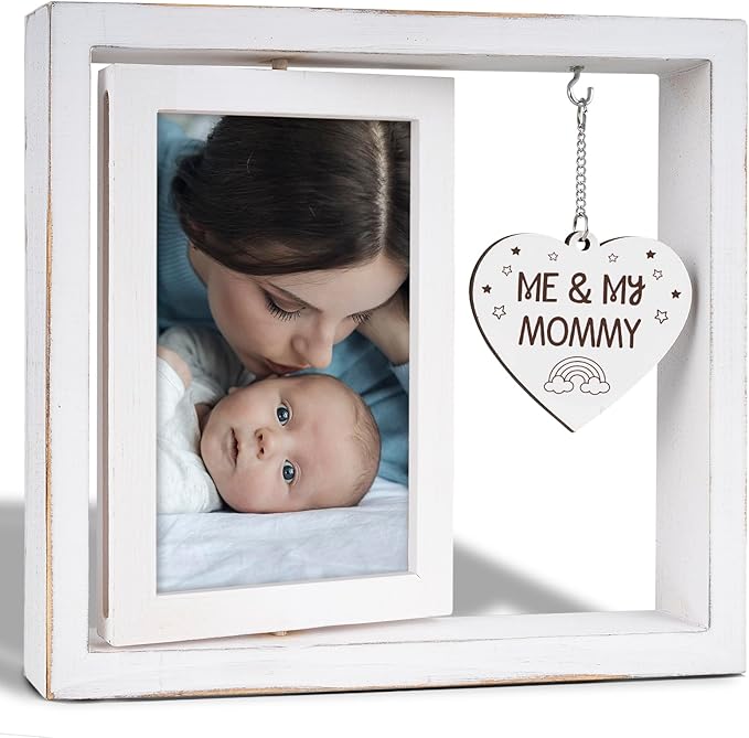 Me and My Mommy Picture Frame,First Time Mom Gift,Mommy Gifts for New Baby,Mother to Be Presents,Room Decor Vintage Style,Baby Gender Neutral Rotating Photo Frame 4x6