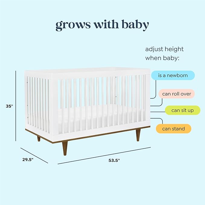 DaVinci Marley 3-in-1 Convertible Baby Crib - GREENGUARD Gold Certified Convertible White Finish & Walnut Legs Baby Crib to Toddler Bed, Daybed - Easy to Assemble - with 4 Adjustable Mattress Heights