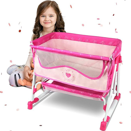 ANIVIA Doll Bed Furniture 2 Function Toy, Doll Bed and Doll Swings Together for 18 inches Baby Dolls, Baby Doll Crib with Bottom (DP601PINK)
