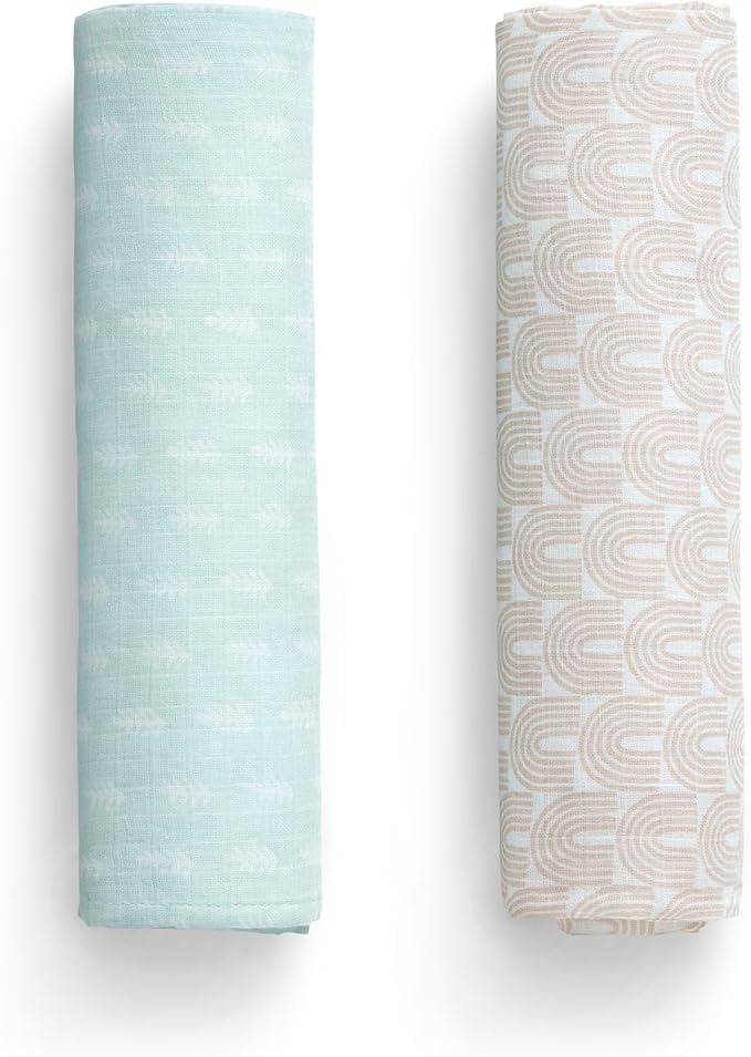 Delta Children 100% Cotton Muslin Baby Receiving Blankets for Girls and Boys – 47x47 Inches (Pack of 2), Neutral Boho