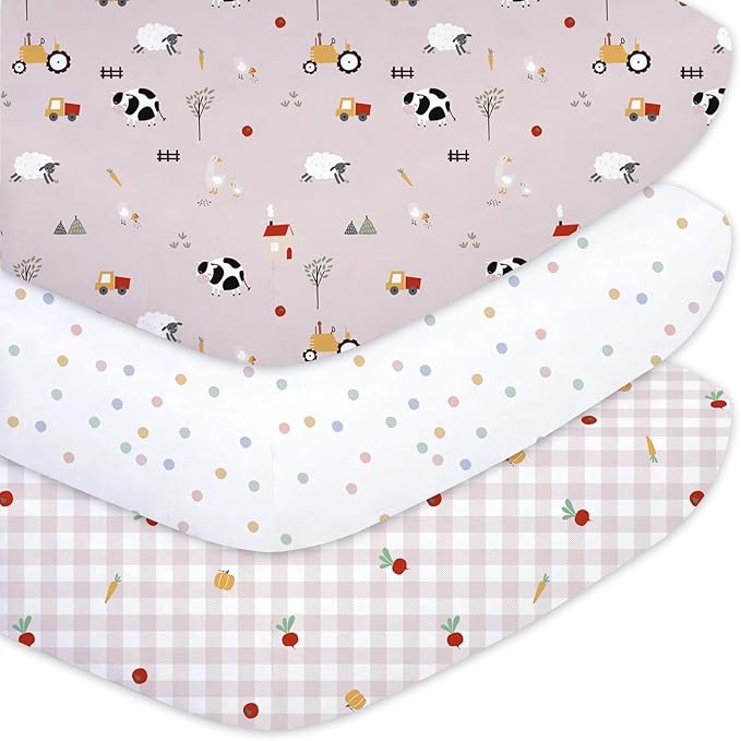 Little Grape Land Toddler Sheets 3 Pack – Baby Crib Sheets Fitted for Boys Girls, Standard Size 28x52‘’ Crib Mattress, Super Soft Breathable Washable Microfiber Pink Sheep