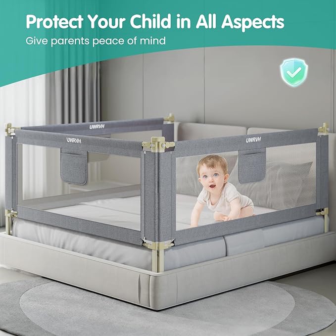 Bed Rails for Toddlers,Toddler Bed Rails,Bed Rail for Baby - Adjustable Height Bed Guard with Child Safety Lock, Universal Fit for King/Full/Twin Beds (Grey, 1 Side 82.5Inch)
