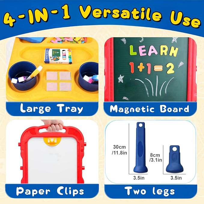 Art Easel for Kids 2-4, Kids Easel Art Magnetic White Board & Chalkboard Double Side Adjustable Stand Drawing Writing Learning Educational Toy for Boys Girl Birthday Gifts(Blue)