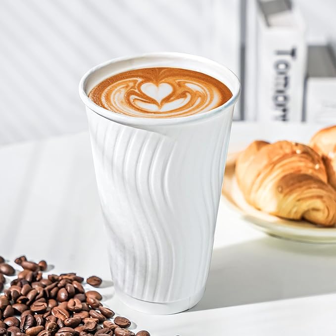 Dispoable Coffee Cups 16 oz 90 Pack, Heavy Duty Paper Coffee Cups 16 oz Insulated Hot Paper Cup for Hot Chocolate, Tea, Office, Wedding, White