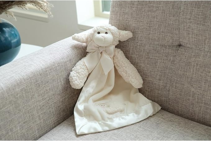 Bearington Baby Lamby Snuggler - 15 Inch White Lamb Plush Stuffed Animal Security Blanket Lovey for Babies, Baptism Gifts for Boys and Girls - Baptism Lamb Stuffed Animal
