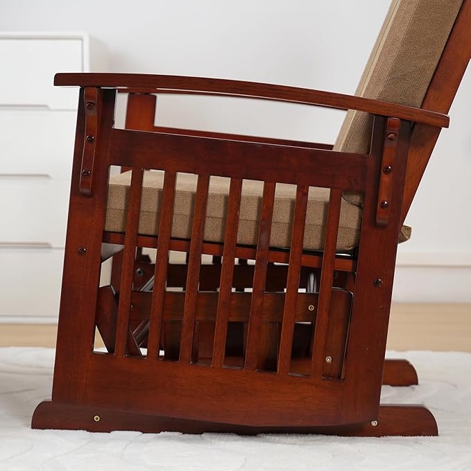 Glider Rocking Chair Nursery with Ottoman Smooth Rocking Motion, Easy to Assemble, Solid Hardwood Base Indoor Adult (Brown)