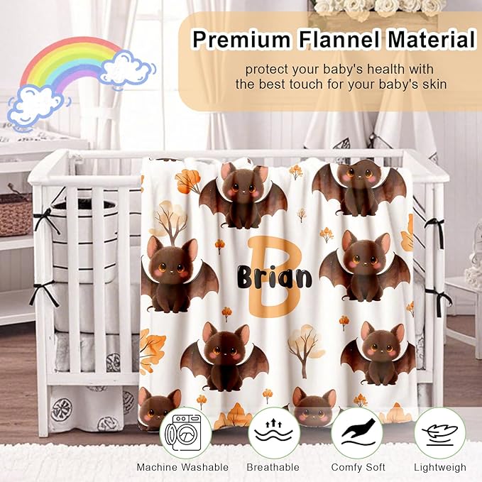 Ship Next Day, Personalized Halloween Blanket for Boys Girls - Printed in USA, Custom Baby Blanket with Name Super Soft Plush Flannel, Halloween Decor Christmas Brithday Gifts for Kids Toddlers