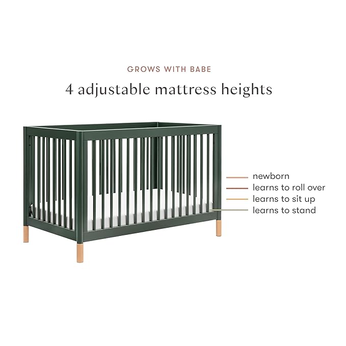 Babyletto Gelato 4-in-1 Convertible Crib with Toddler Bed Conversion in Forest Green with Vegan Blonde Leather Feet, Greenguard Gold Certified