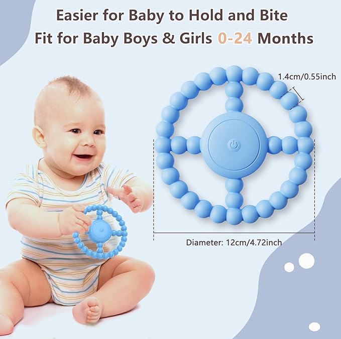 Vibrating Sensory Chew Toy, Teether Teething Toys for Babies6-12 8-18 Months, Sensory Toys for Kids with Autism&Toddler Travel Essential,1-2 Year Old Christmas Boys Girls Gifts idea(Blue)