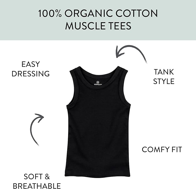 HonestBaby Sleeveless Muscle T-Shirts 100% Organic Cotton for Infant Baby and Toddler Boys, Girls
