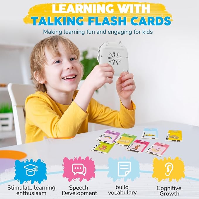 Toddler Toys Talking Flash Cards for Age 1 2 3 4 5 Years Old Boys and Girls, Montessori Language Learning with 224 Words, Pocket Speech Therapy and Autism Sensory Toys, Educational Gifts for Kids