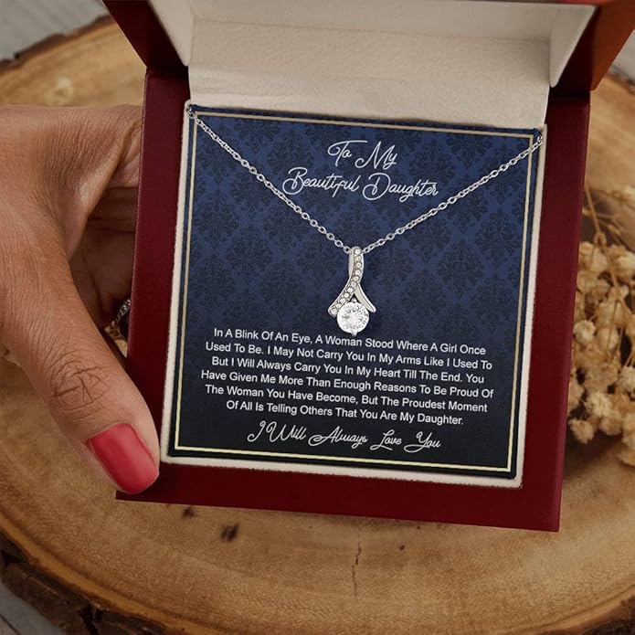 To My Daughter Gift Necklace From Dad or Mom - Badass Daughter Jewelry With Heartfelt Message & Elegant Box