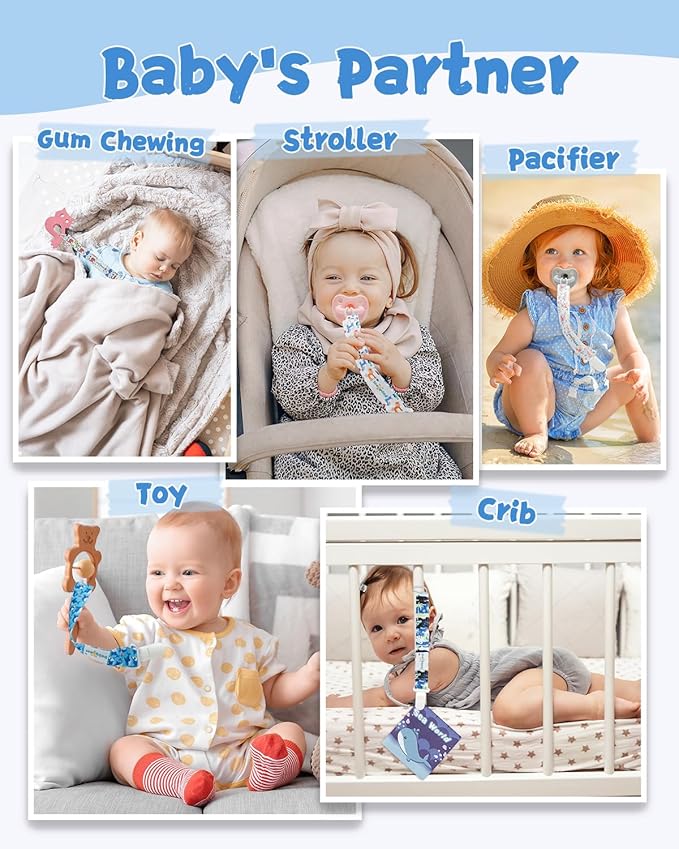 Babygoal Aniaml Neutral Pacifier Clips, 8 Pack Binky Paci Holder Clips for Baby Boys and Girls Fits for Most Pacifier, Binkie Styles & Baby Teethers & Toys and Gift 8PS49-B