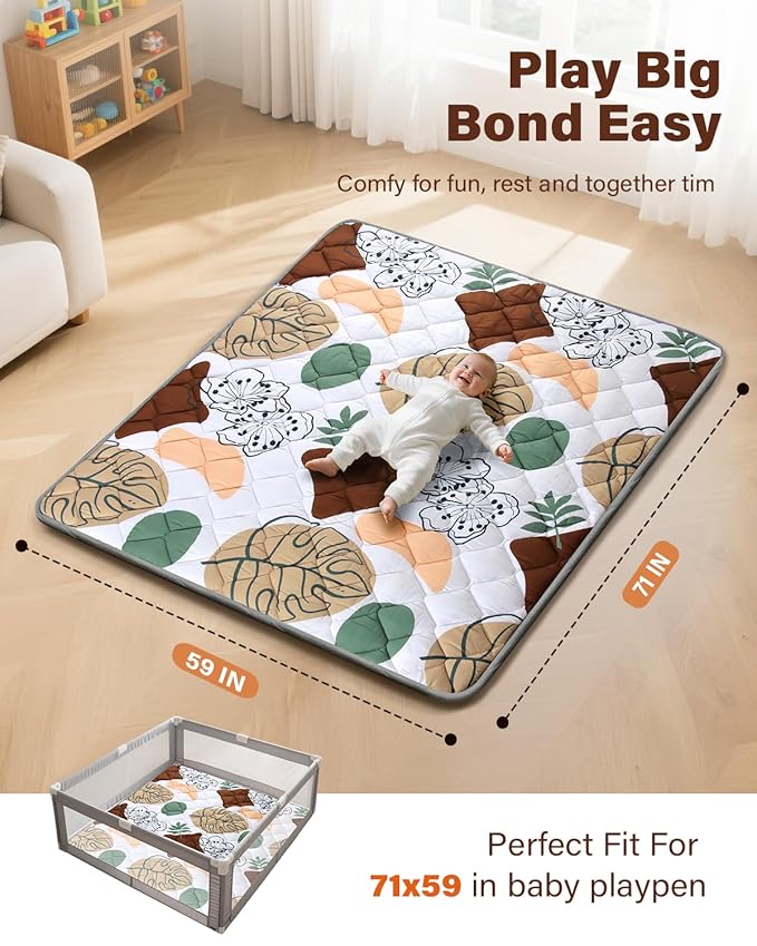 Baby Play Mat, Non-Slip Baby Mat for Floor, Soft Thicker Playpen Mat, Portable Playmat, Crawling Mat for Babies, Toddlers & Infants to Play and Learn( 71"x59")