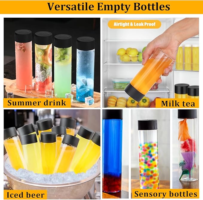 16 Pcs Clear Plastic Bottles 12 Oz Empty Sensory Bottles with Caps, Reusable Juice Bottle Drink Container Water Bottle for Making Classroom Sensory Bottles Tubes Toys (Black Lid, 12 oz/ 350 ml)
