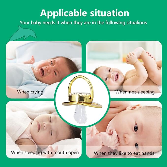 Luxury Golden Letter Baby Pacifier Set with Personalized Bling Design, Clips, Anti-Dust Cover for Newborn Photography, Size L