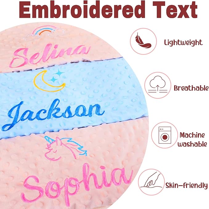 Personalized Baby Blanket with Embroidered Name, Custom Blanket for Girls Boys, Personalized Christmas Birthday for Girls Boys Newborn Essentials (Cherry-Pink)