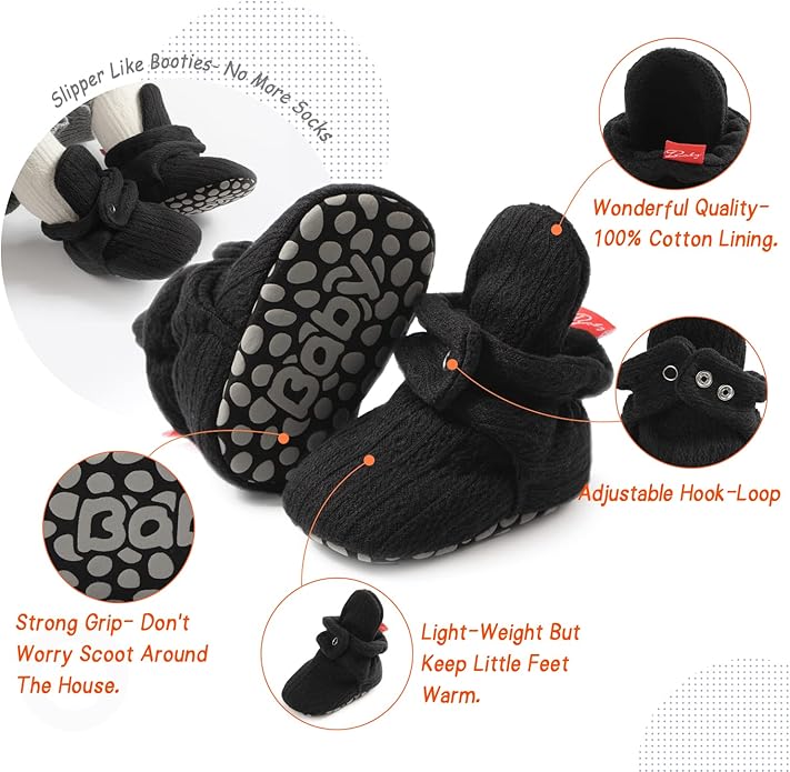 Sawimlgy Newborn Infant Baby Girl Boy Cotton Booties Stay On Sock Slippers Soft Bedroom Shoes Non-Skid Ankle Boots With Grippers Toddler Crib Warm Shoe First Walker Birthday Shower