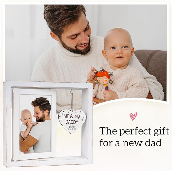 Me and My Daddy Picture Frame,New Dad Gift,Baby Gifts from Daddy,Room Decor Vintage Style,Baby Gender Neutral Rotating Photo Frame 4x6