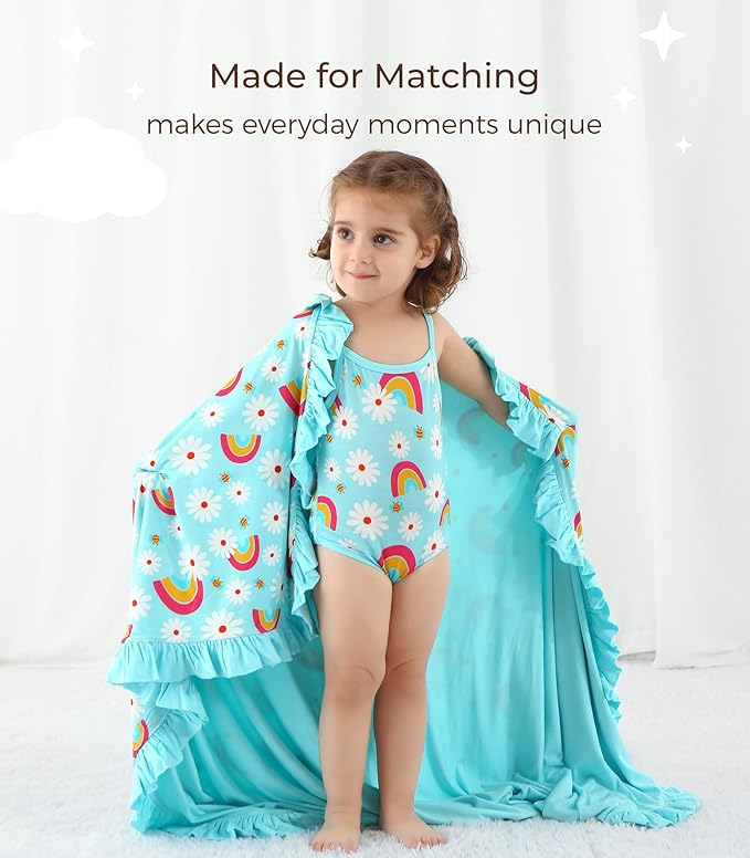 Premium Baby Blanket for Girls, Stretchy Quilt, Soft Crib Bedding for Newborn Baby and Toddler, Ruffle Nursery Blanket for Kids, Viscose Made from Bamboo 50''x50'' Daisy