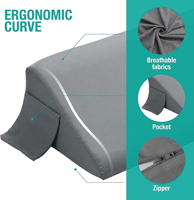 Vekkia Twin Bed Wedge Pillow/Headboard Pillow/Mattress Wedge Twin,Bed Gap Filler to Fill Gap (0-6") Between Headboard and Mattress (Gray) (39"x10"x6")