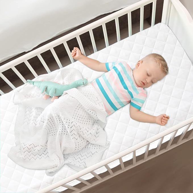 Crib Mattress Protector Waterproof 2 Pack, Quilted Crib Mattress Pad Cover 52" x 28" Extra Soft Breathable Toddler Bed Cover Stretch Up to 8", White