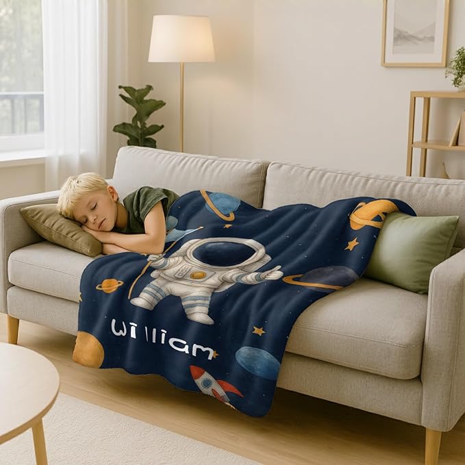 Personalized Baby Blanket with Name, Custom Name Blanket for Kids Soft Flanne Blankets in Easter Personalized Baby Gifts for Infant Newborn Shower (Navy)