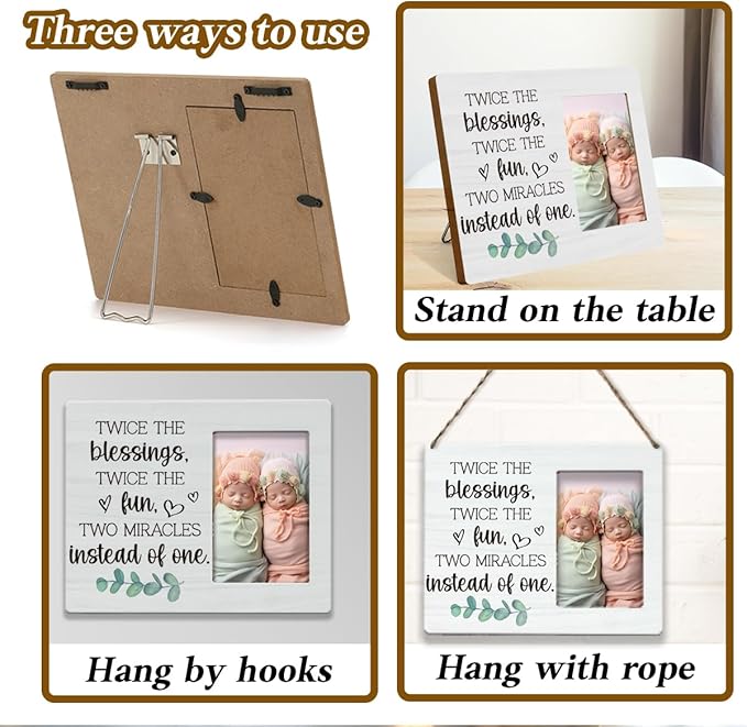 Twins Picture Frames Baby Items Twin Boys Girls Gifts For Mom Twice The Blessings Fun Two Miracles Instead of One Signs Photo Frame Table Desk Decor for Home Livingroom Bedroom Picture1802