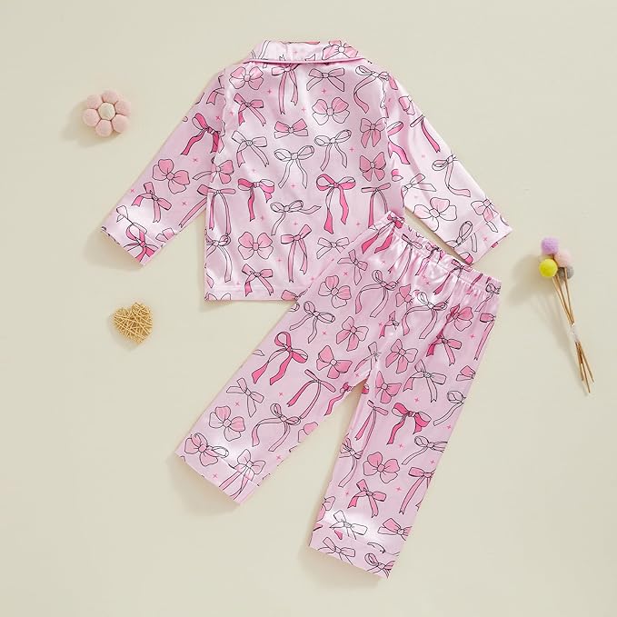 Toddler Kids Baby Girl Solid Pjs Ruffle Long Sleeve Button Shirt Top and Pants Cotton 2Piece Pajamas Set