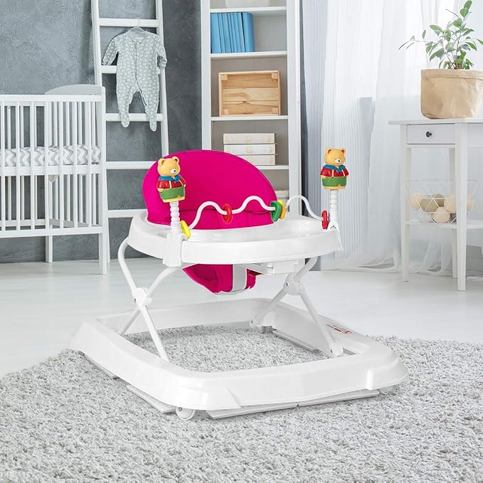 HONEY JOY Baby Walker, Foldable Push Walker Toy-Seated & Walk-Behind with Wheels, Interactive Piano & Pedants, Adjustable Height & & Speed, Padded Seat, Baby Walkers for Boys Girls(Pink)