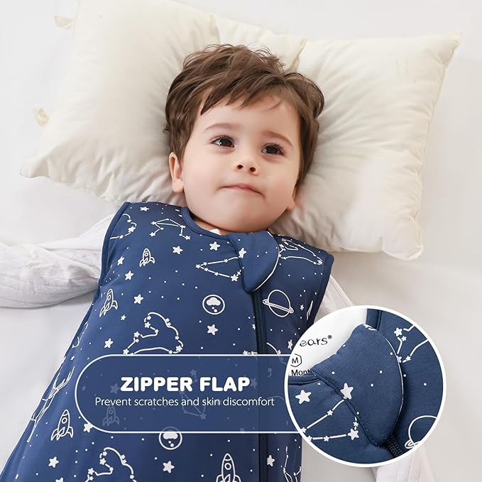 Mosebears Unisex Rayon Made from Bamboo Sleep Sack with 2-Way Zipper,2.5 Tog Baby Winter Sleep Sack(Navy Blue,0-6 Months)