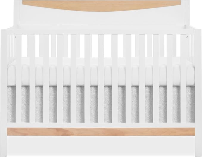 Dream On me Emerson 5-in-1 Convertible Full-Size Baby Crib in White & Vintage White Oak, GreenGuard Gold & JPMA, 3 Mattress Heights, Converts to Toddler, Day & Full-Size Bed
