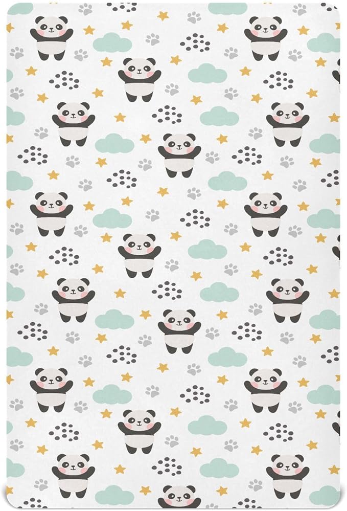 Baby Crib Sheets Panda Stars and Clouds Crib Sheets for Boys Girls,Neutral Bassinet Toddler Bed Play Sheets Breathable Soft and Portable 52 * 28 * 9in