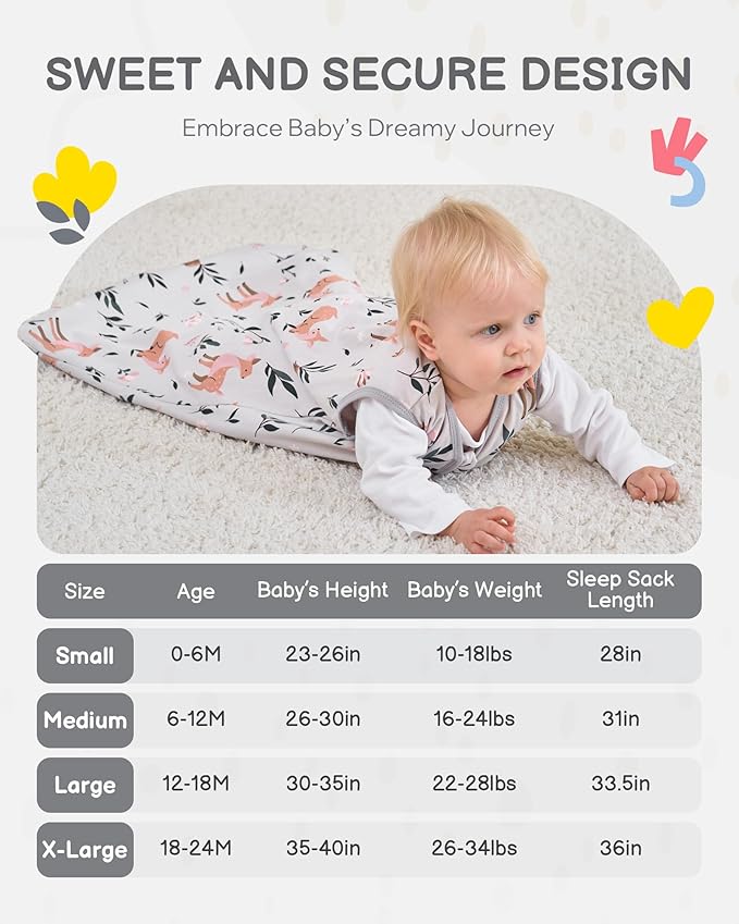 Baby Sleep Sack 12-18 Months, 100% Organic Cotton Wearable Blanket for Babies, 2-Way Zipper TOG 0.5 Lightweight Breathable Baby Sleeping Bag, 4 Sizes-L Cotton&Fawn&Grey